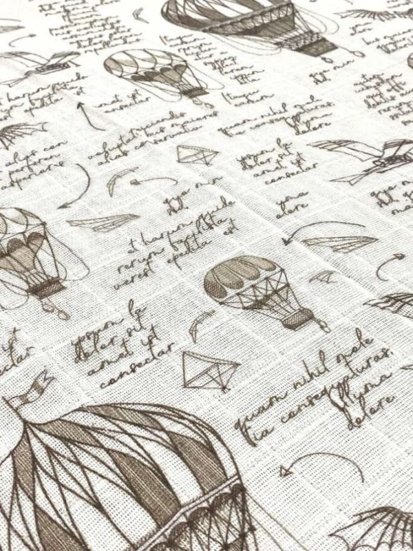 birlik1952 baby child müslin digital print dijital baskı kumaş muslin fabric whosale toptan battaniyesi swaddle blanket leonardo da vinci baloon