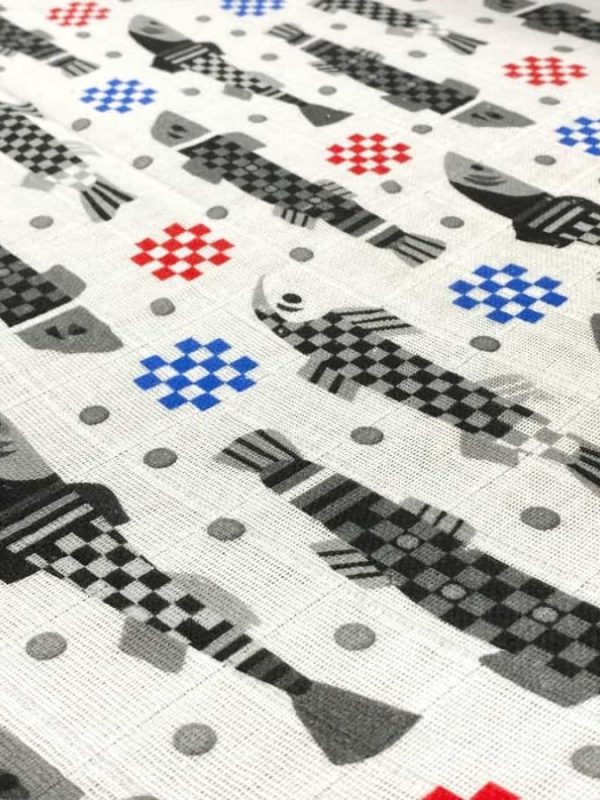 birlik1952 baby child müslin digital print dijital baskı kumaş muslin fabric whosale toptan battaniyesi swaddle blanket fish balık dama