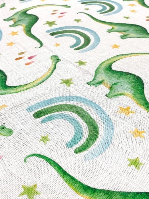birlik1952 baby child müslin digital print dijital baskı kumaş muslin fabric whosale toptan battaniyesi swaddle blanket dino rainbow