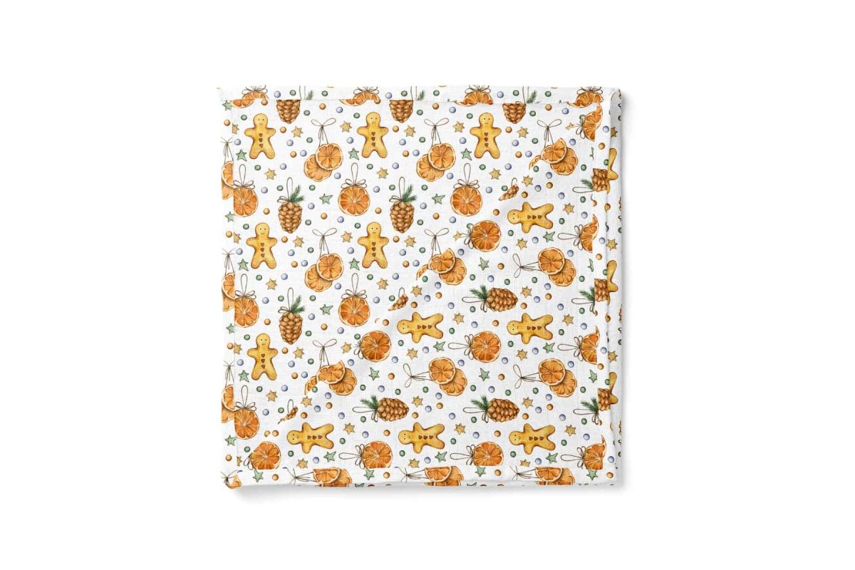 birlik1952 baby child müslin digital print dijital baskı kumaş muslin fabric whosale toptan battaniyesi swaddle blanket dried orange portakal biscuit christmas