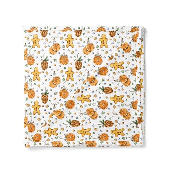 birlik1952 baby child müslin digital print dijital baskı kumaş muslin fabric whosale toptan battaniyesi swaddle blanket dried orange portakal biscuit christmas