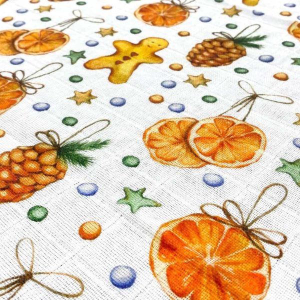 birlik1952 baby child müslin digital print dijital baskı kumaş muslin fabric whosale toptan battaniyesi swaddle blanket dried orange portakal biscuit christmas