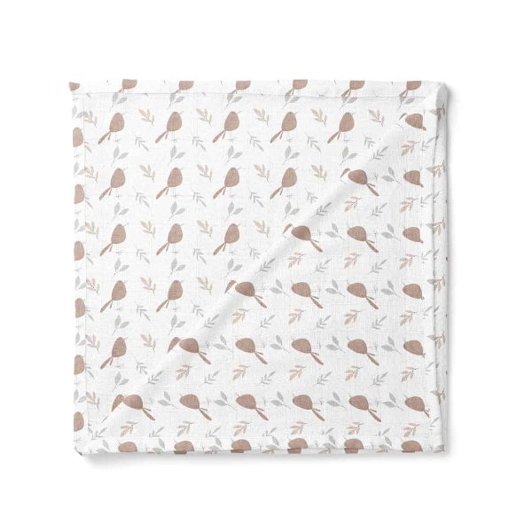birlik1952 baby child müslin digital print dijital baskı kumaş muslin fabric whosale toptan battaniyesi swaddle blanket kuş bird kahve