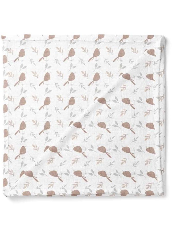 birlik1952 baby child müslin digital print dijital baskı kumaş muslin fabric whosale toptan battaniyesi swaddle blanket kuş bird kahve