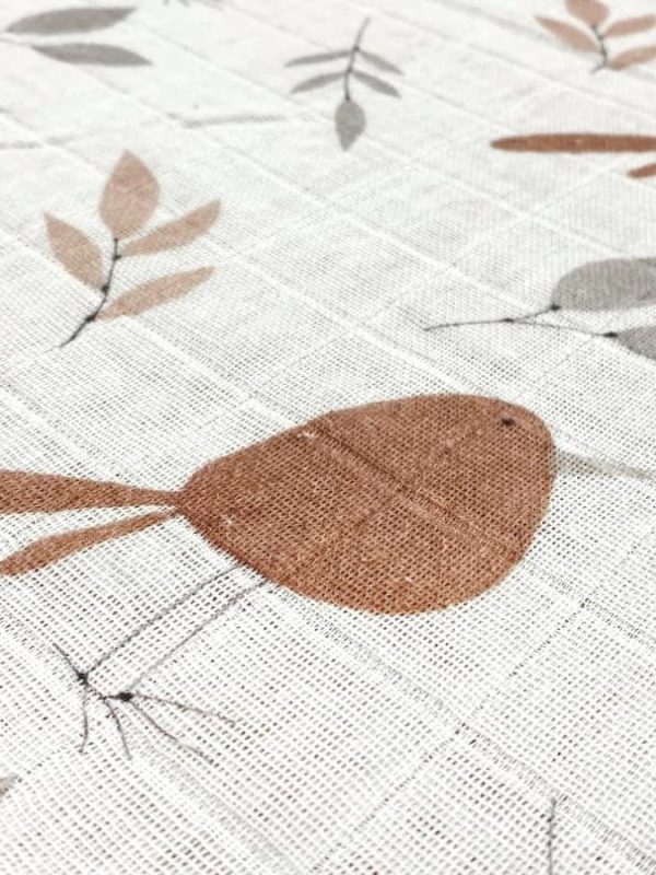 birlik1952 baby child müslin digital print dijital baskı kumaş muslin fabric whosale toptan battaniyesi swaddle blanket kuş bird kahve