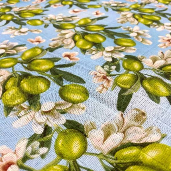 birlik1952 baby child müslin digital print dijital baskı kumaş muslin fabric whosale toptan battaniyesi swaddle blanket olive blossom zeytin çiçeği