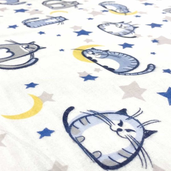 birlik1952 flanel pazen pamuklu kumaş fabric whosale tekstil toptan cotton garfield cat kedi mavi blue