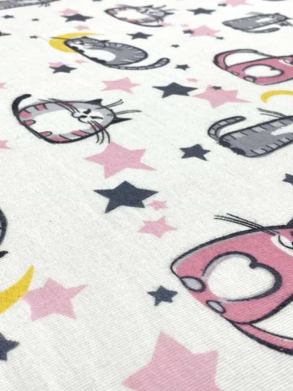 birlik1952 flanel pazen pamuklu kumaş fabric whosale tekstil toptan cotton garfield cat kedi pembe pink