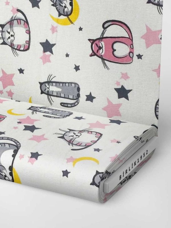 birlik1952 flanel pazen pamuklu kumaş fabric whosale tekstil toptan cotton garfield cat kedi pembe pink