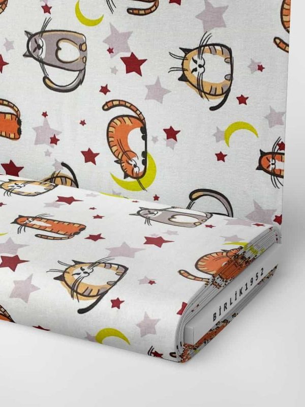 birlik1952 flanel pazen pamuklu kumaş fabric whosale tekstil toptan cotton garfield cat kedi turuncu orange