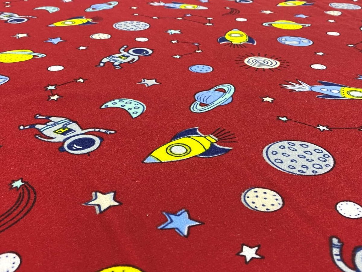 birlik1952 flanel pazen pamuklu kumaş fabric whosale tekstil toptan cotton planet uzay kırmızı red