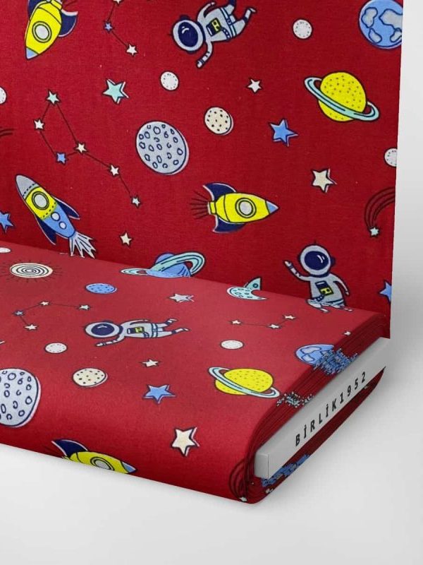 birlik1952 flanel pazen pamuklu kumaş fabric whosale tekstil toptan cotton planet uzay kırmızı red