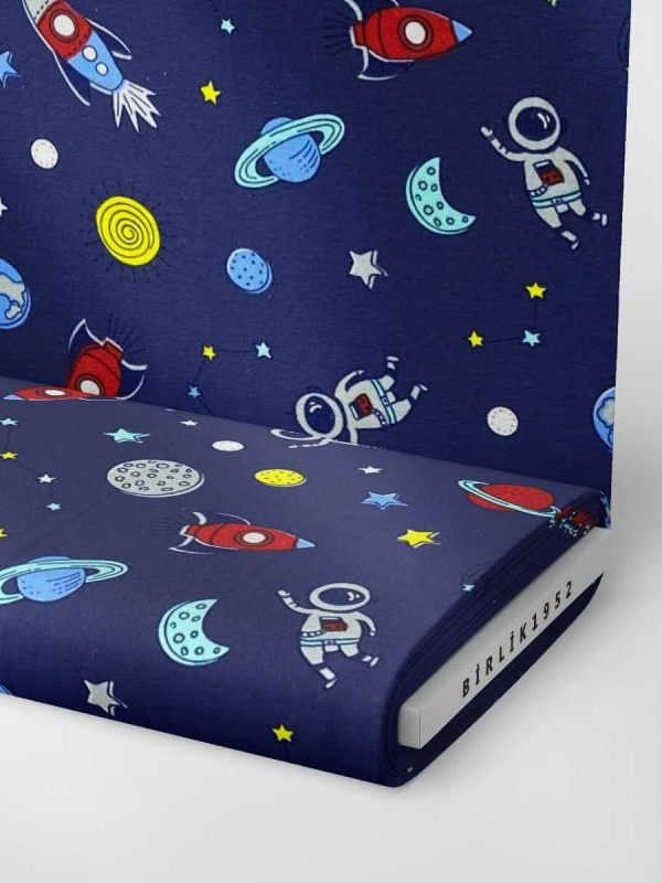 birlik1952 flanel pazen pamuklu kumaş fabric whosale tekstil toptan cotton planet uzay lacivert blue