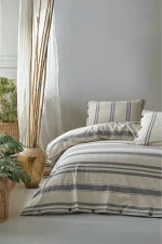 birlik1952 berolige country pamuklu çift kişilik king size yıkmalı iplik boya çizgili nevresim takımı antrasit bed linen sheet fabric stripe textile