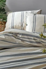 birlik1952 berolige country pamuklu çift kişilik king size yıkmalı iplik boya çizgili nevresim takımı antrasit bed linen sheet fabric stripe textile