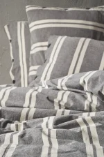 birlik1952 berolige heritage kahverengi pamuklu çift kişilik king size yıkmalı iplik boya çizgili nevresim takımı antrasit bed linen sheet fabric stripe textile