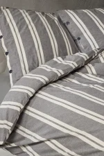birlik1952 berolige heritage kahverengi pamuklu çift kişilik king size yıkmalı iplik boya çizgili nevresim takımı antrasit bed linen sheet fabric stripe textile