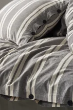 birlik1952 berolige heritage kahverengi pamuklu çift kişilik king size yıkmalı iplik boya çizgili nevresim takımı antrasit bed linen sheet fabric stripe textile