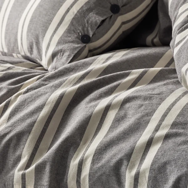 birlik1952 berolige heritage kahverengi pamuklu çift kişilik king size yıkmalı iplik boya çizgili nevresim takımı antrasit bed linen sheet fabric stripe textile