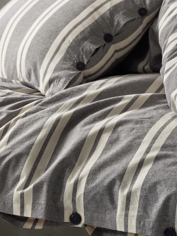birlik1952 berolige heritage kahverengi pamuklu çift kişilik king size yıkmalı iplik boya çizgili nevresim takımı antrasit bed linen sheet fabric stripe textile
