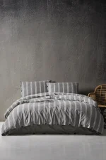 birlik1952 berolige luke bold pamuklu çift kişilik king size yıkmalı iplik boya çizgili nevresim takımı antrasit bed linen sheet fabric stripe textile