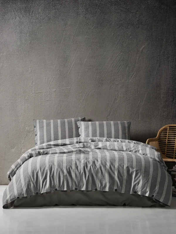 birlik1952 berolige luke bold pamuklu çift kişilik king size yıkmalı iplik boya çizgili nevresim takımı antrasit bed linen sheet fabric stripe textile