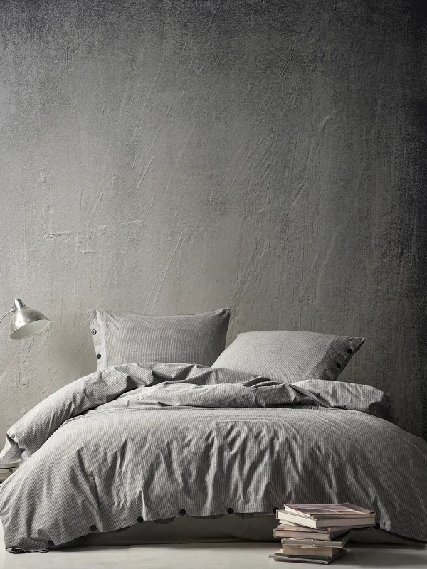 birlik1952 berolige pinstripe pamuklu çift kişilik king size yıkmalı iplik boya çizgili nevresim takımı antrasit bed linen sheet fabric stripe textile