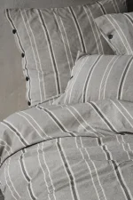 birlik1952 berolige sense kahverengi pamuklu çift kişilik king size yıkmalı iplik boya çizgili nevresim takımı antrasit bed linen sheet fabric stripe textile