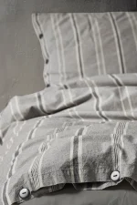 birlik1952 berolige sense kahverengi pamuklu çift kişilik king size yıkmalı iplik boya çizgili nevresim takımı antrasit bed linen sheet fabric stripe textile