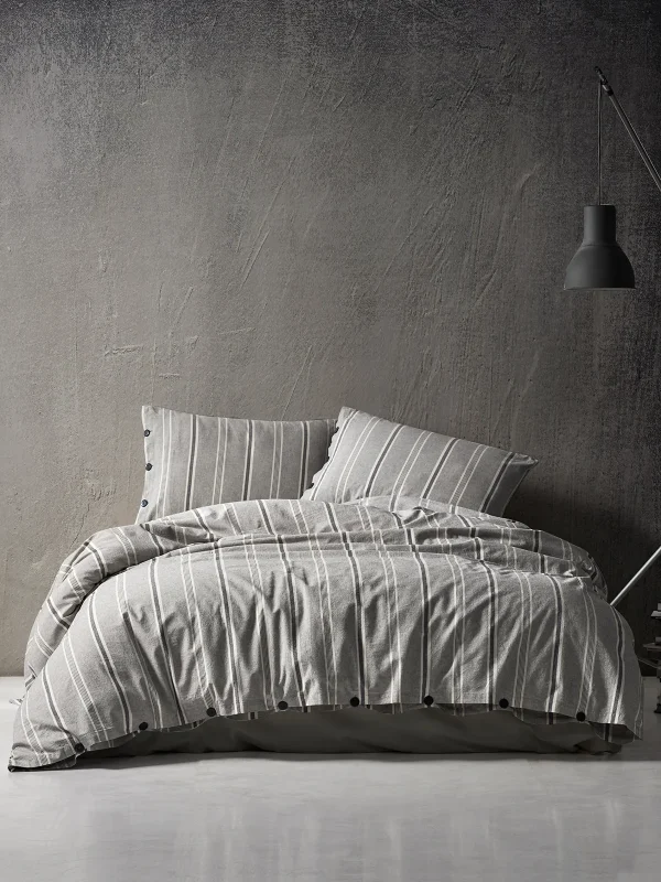 birlik1952 berolige sense kahverengi pamuklu çift kişilik king size yıkmalı iplik boya çizgili nevresim takımı antrasit bed linen sheet fabric stripe textile