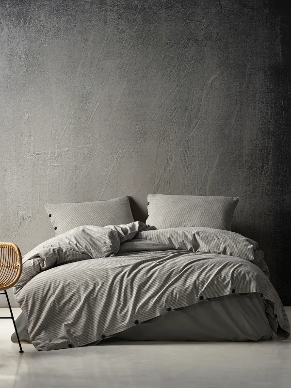 birlik1952 berolige shirt pamuklu çift kişilik king size yıkmalı iplik boya çizgili nevresim takımı antrasit bed linen sheet fabric stripe textile