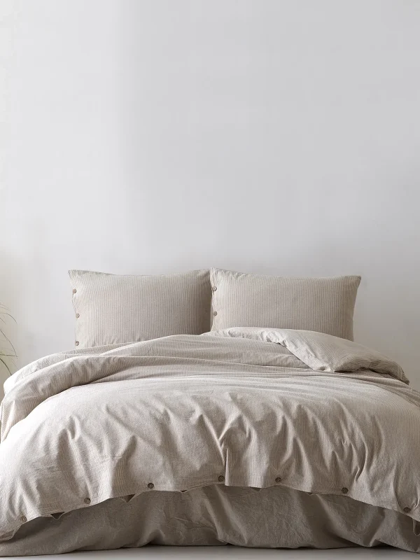 birlik1952 berolige shirt kahverengi pamuklu çift kişilik king size yıkmalı iplik boya çizgili nevresim takımı antrasit bed linen sheet fabric stripe textile
