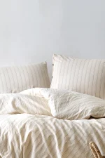 birlik1952 berolige sunday pamuklu çift kişilik king size yıkmalı iplik boya çizgili nevresim takımı antrasit bed linen sheet fabric stripe textile