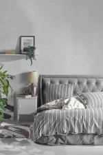 birlik1952 berolige urban pamuklu çift kişilik king size yıkmalı iplik boya çizgili nevresim takımı antrasit bed linen sheet fabric stripe textile
