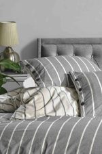 birlik1952 berolige urban pamuklu çift kişilik king size yıkmalı iplik boya çizgili nevresim takımı antrasit bed linen sheet fabric stripe textile