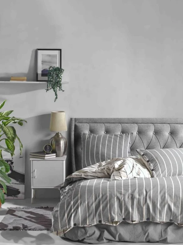 birlik1952 berolige urban pamuklu çift kişilik king size yıkmalı iplik boya çizgili nevresim takımı antrasit bed linen sheet fabric stripe textile