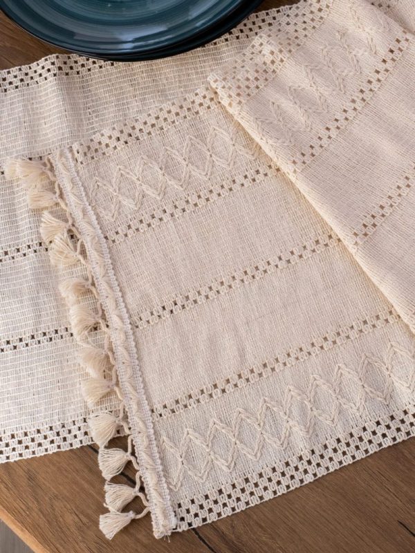 birlik1952 yıkanmış keten runner masa örtüsü table cloth linen otantik traditional dekoratif ev tekstili krem dantel eteği püsküllü