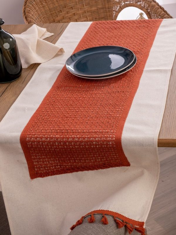 birlik1952 yıkanmış keten runner masa örtüsü table cloth linen otantik traditional dekoratif ev tekstili ortası dantel kiremit terracota