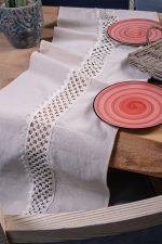 birlik1952 yıkanmış keten runner masa örtüsü table cloth linen otantik traditional dekoratif ev tekstili ortası kare dantel