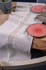 birlik1952 yıkanmış keten runner masa örtüsü table cloth linen otantik traditional dekoratif ev tekstili ortası kare dantel
