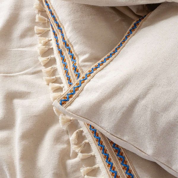 birlik1952 püsküllü organik yıkanmış keten washed linen fabric nevresim seti otantik buldan babadağ işhanı el emeği handmade traditional bed linen set otantik mavi jüt ponponlu