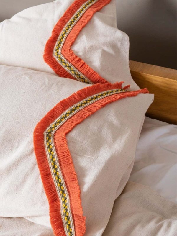 birlik1952 püsküllü organik yıkanmış keten washed linen fabric nevresim seti otantik buldan babadağ işhanı el emeği handmade traditional bed linen set otantik sarı turuncu orange püskül