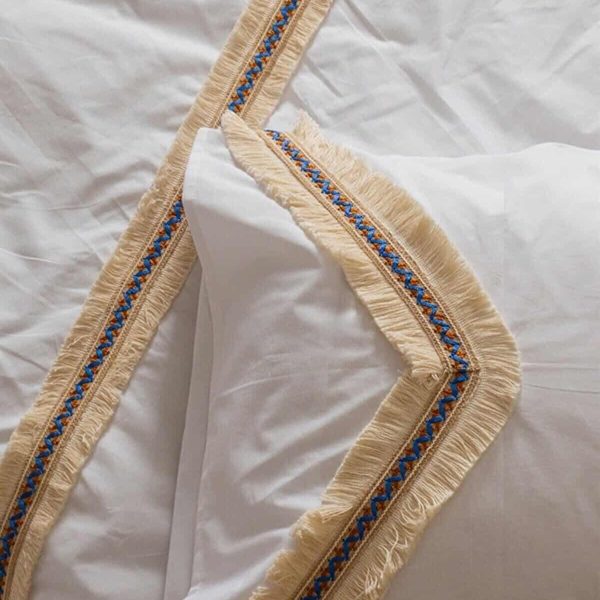 birlik1952 püsküllü organik yıkanmış keten washed linen fabric nevresim seti otantik buldan babadağ işhanı el emeği handmade traditional bed linen set otantik sarı mavi şerit püskül püskül