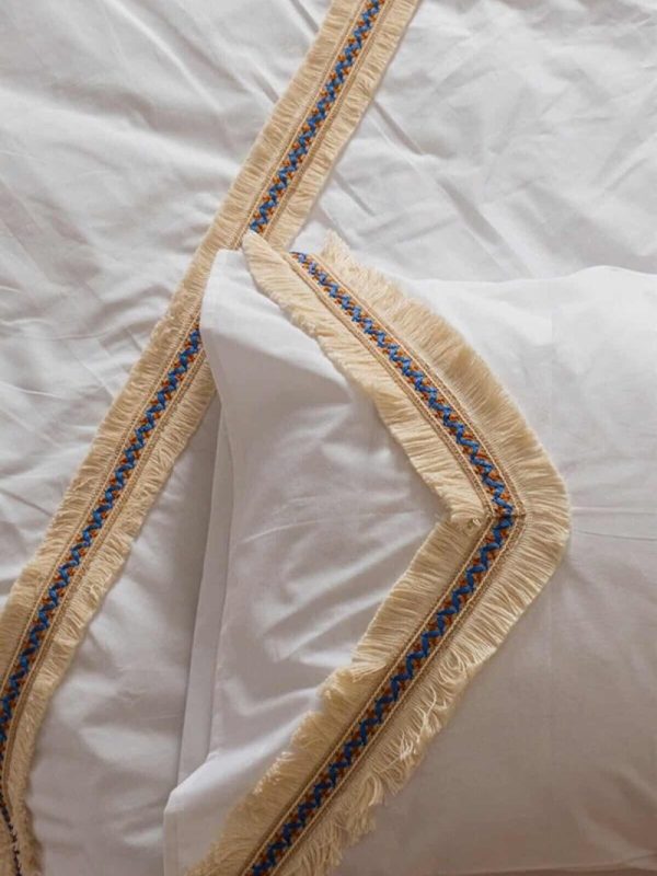 birlik1952 püsküllü organik yıkanmış keten washed linen fabric nevresim seti otantik buldan babadağ işhanı el emeği handmade traditional bed linen set otantik sarı mavi şerit püskül püskül