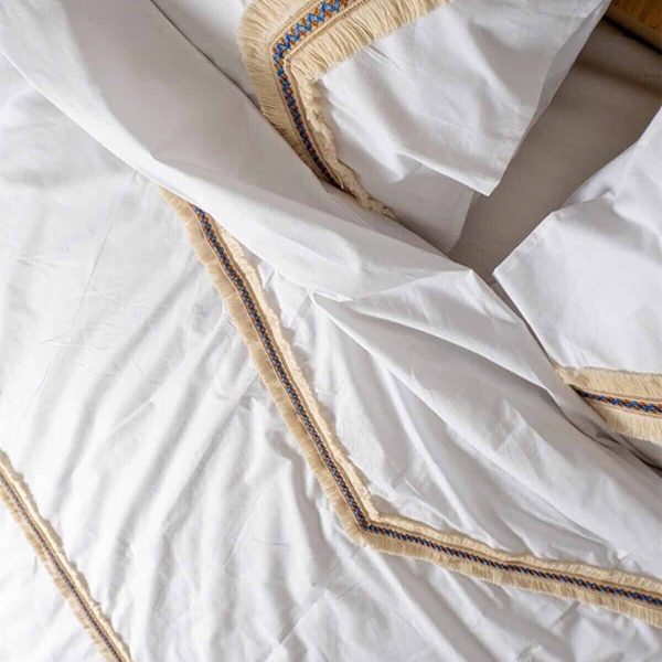 birlik1952 püsküllü organik yıkanmış keten washed linen fabric nevresim seti otantik buldan babadağ işhanı el emeği handmade traditional bed linen set otantik sarı mavi şerit püskül püskül