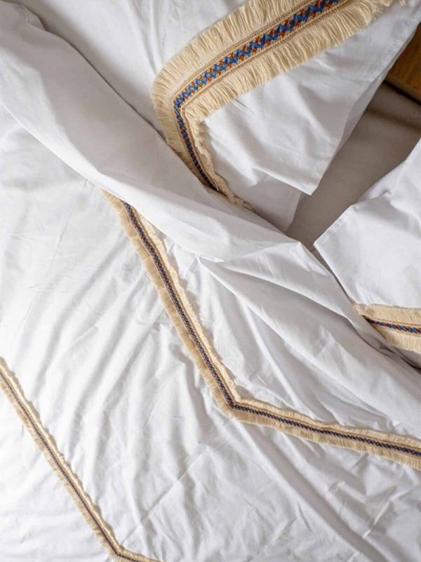 birlik1952 püsküllü organik yıkanmış keten washed linen fabric nevresim seti otantik buldan babadağ işhanı el emeği handmade traditional bed linen set otantik sarı mavi şerit püskül püskül