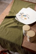 birlik1952 yıkanmış keten runner masa örtüsü table cloth linen otantik traditional dekoratif ev tekstili yeşil green