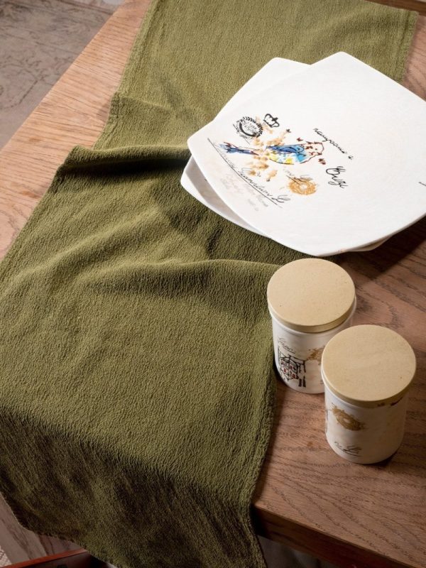 birlik1952 yıkanmış keten runner masa örtüsü table cloth linen otantik traditional dekoratif ev tekstili yeşil green