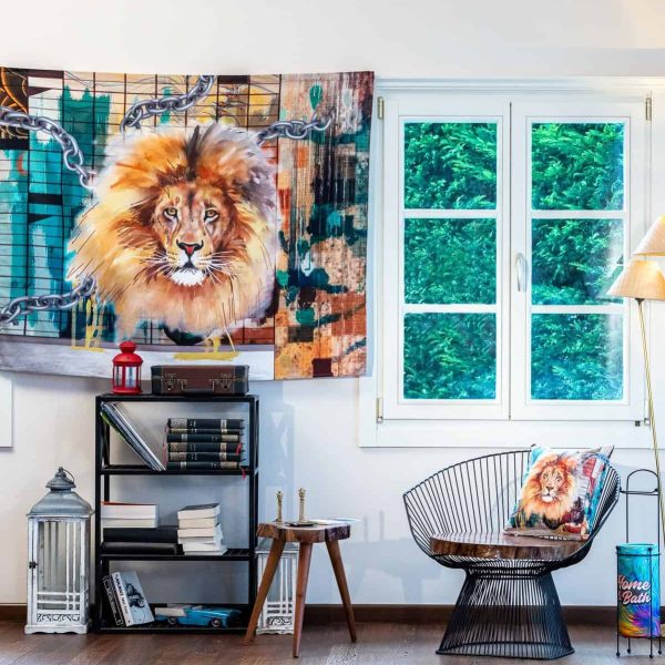 birlik1952 home bath style duvar örtüsü wallhang ev dekorasyon home decaration panama linen printed strong lion