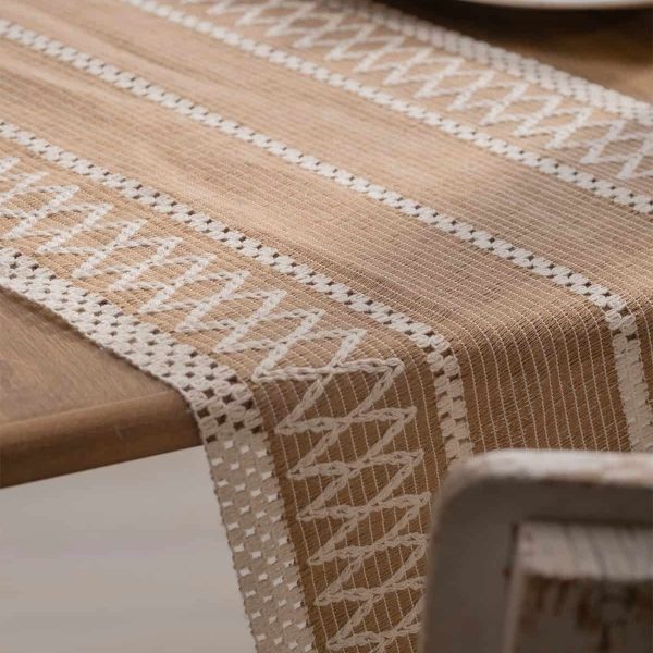 birlik1952 keten runner masa örtüsü table cloth linen otantik traditional dekoratif ev tekstili krem dantel eteği püsküllü bej cappicino beige